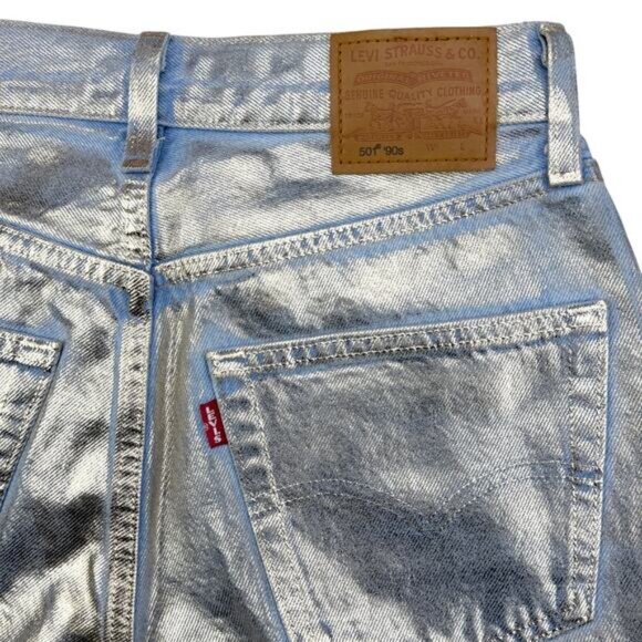 NWT LEVI'S Premium 501 90s Ankle Straight Jeans Size 25 Coated Optical Illusion - Picture 10 of 11